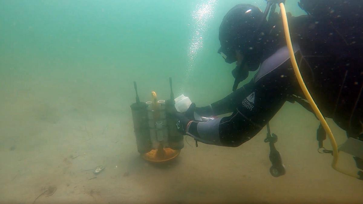 COLSA researcher Grant Milne collects water samples used for measuring DNA